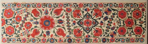 43 X 136cm Antique Uzbek Suzani, Mounted
