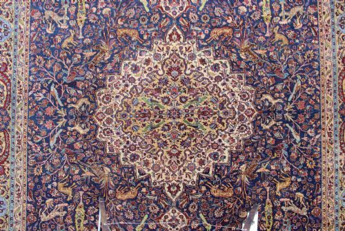 370 X 479CM FINE ANTIQUE HUNTING TABRIZ CARPET - ADDITIONAL PHOTO 4