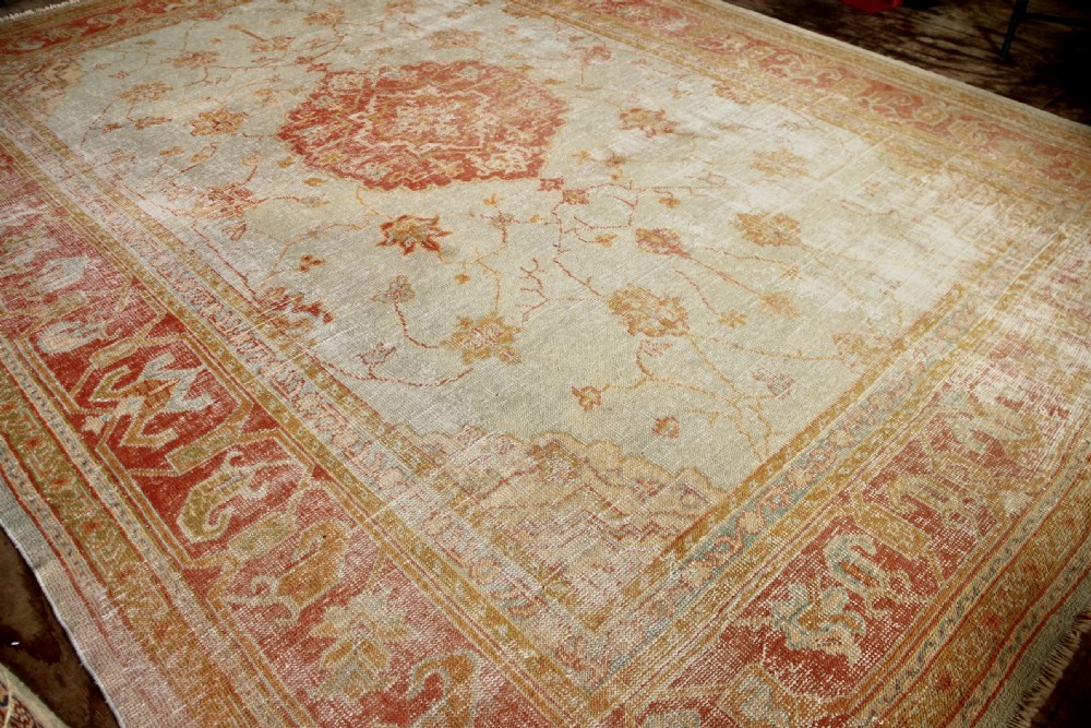 348 x 480cm Very Pale and Worn Antique Oushak Carpet View VIII