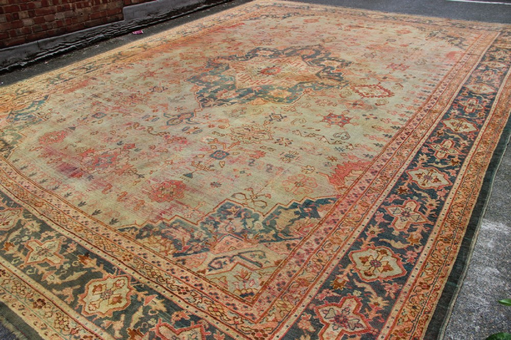 396 x 537cm Antique Green Oushak Carpet View III