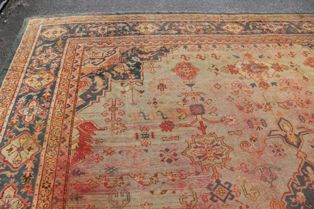 396 x 537cm Antique Green Oushak Carpet View IV