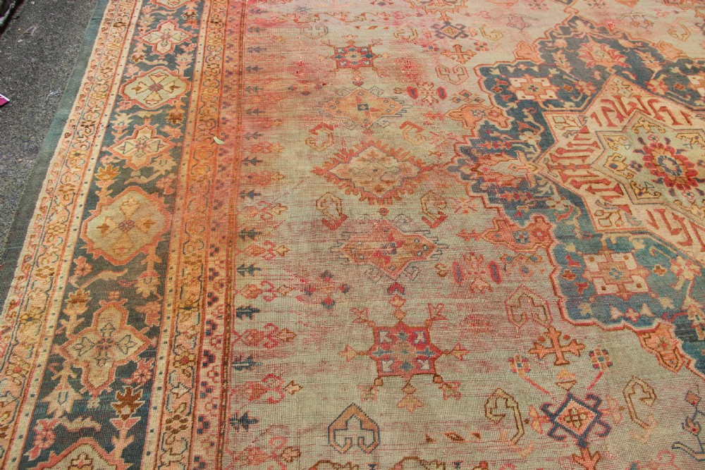 396 x 537cm Antique Green Oushak Carpet View V