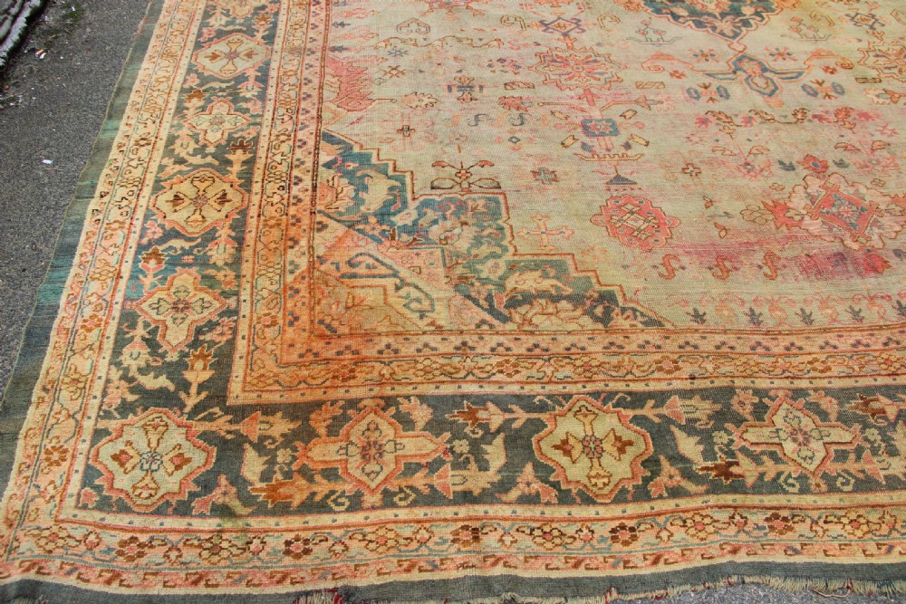 396 x 537cm Antique Green Oushak Carpet View VI