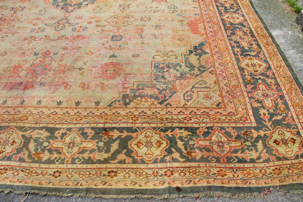 396 x 537cm Antique Green Oushak Carpet View VII