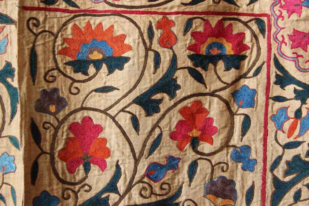 101 x 163cm Early 19th century Uzbek 'Nim' Suzani View VI