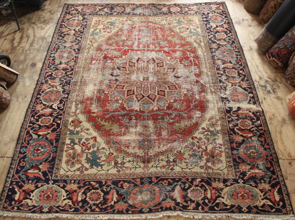 300 x 333cm Antique Serapi Heriz Carpet, distressed