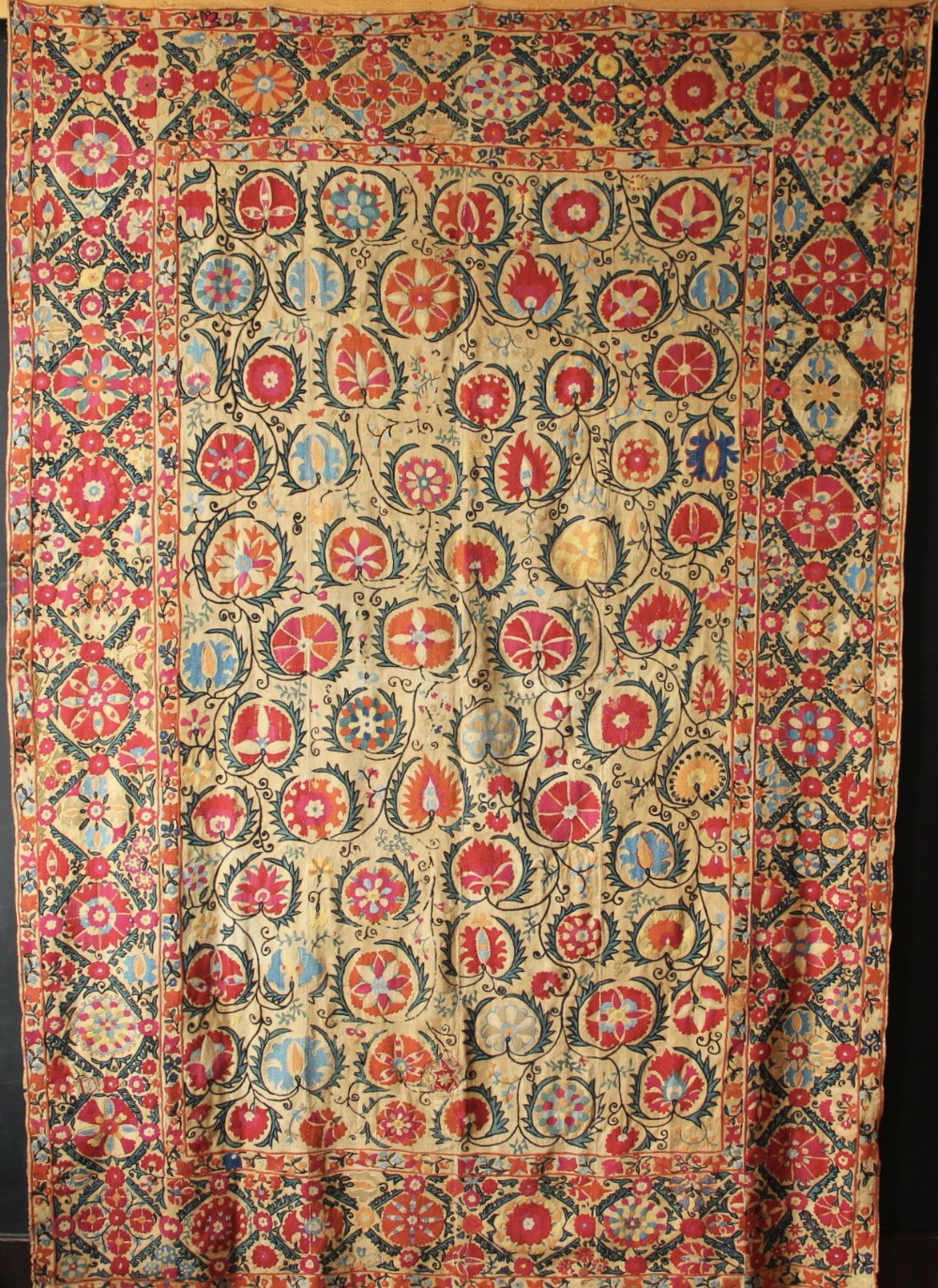 170 x 251cm Early Suzani Silk Embroidery