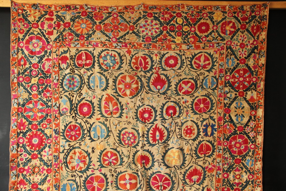 170 x 251cm Early Suzani Silk Embroidery View III