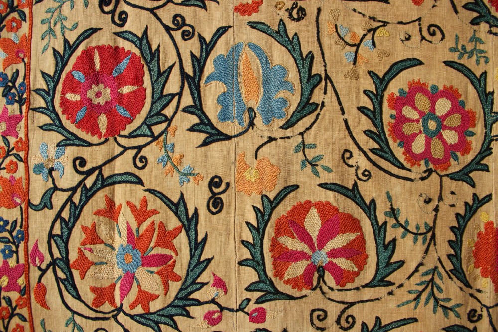 170 x 251cm Early Suzani Silk Embroidery View IV