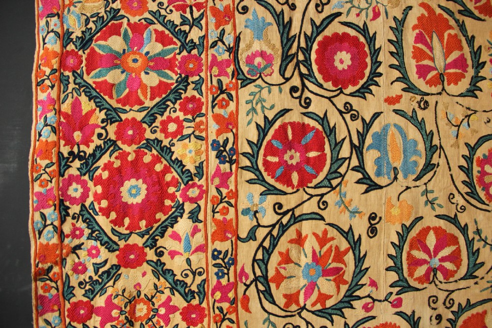170 x 251cm Early Suzani Silk Embroidery View X