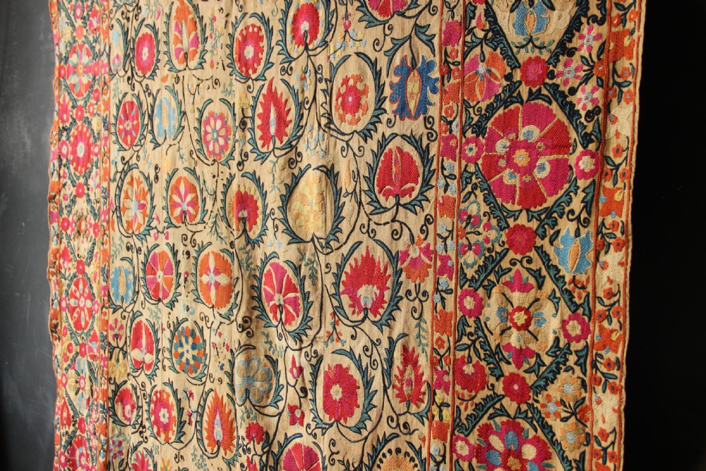170 x 251cm Early Suzani Silk Embroidery View XI