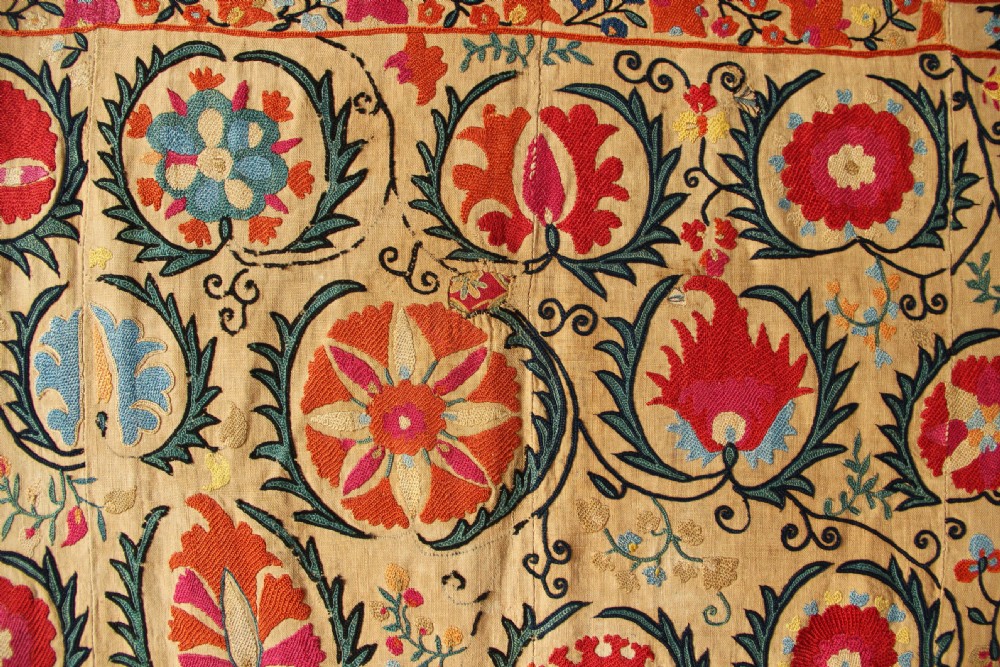 170 x 251cm Early Suzani Silk Embroidery View XII