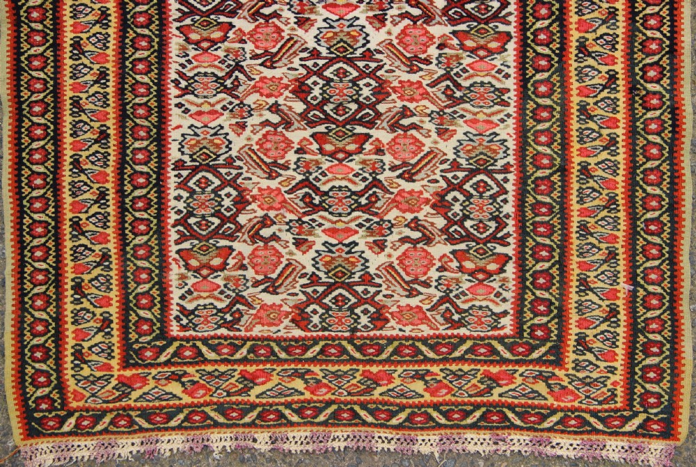 42.5 x 65cm Silk Warped Seneh Kilim View II