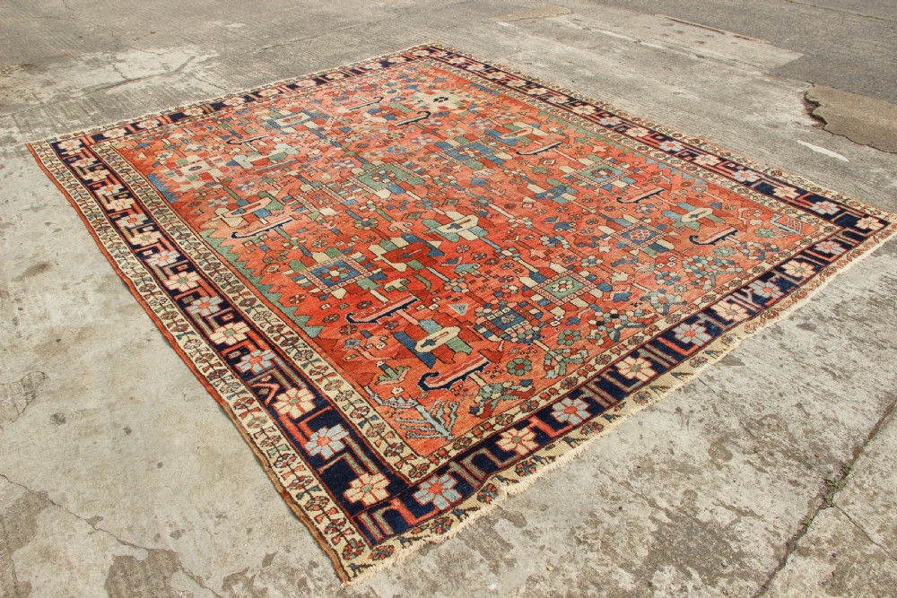 257 x 294cm Antique Heriz Carpet, Salmon Field View II