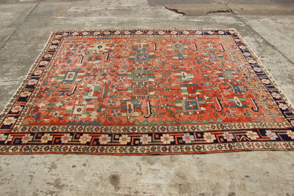257 x 294cm Antique Heriz Carpet, Salmon Field View III