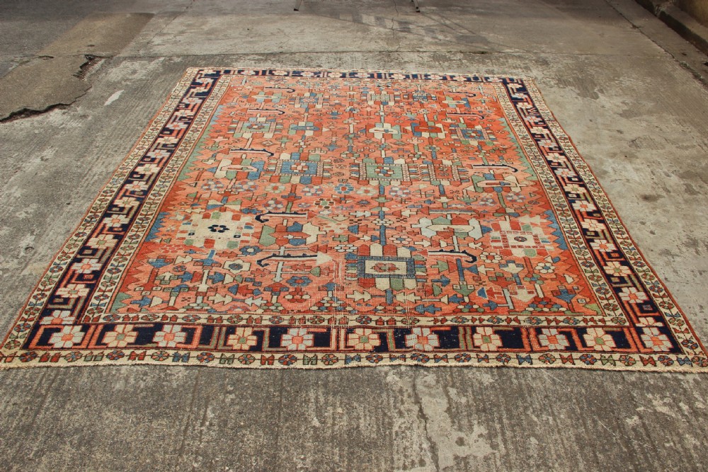 257 x 294cm Antique Heriz Carpet, Salmon Field View IV
