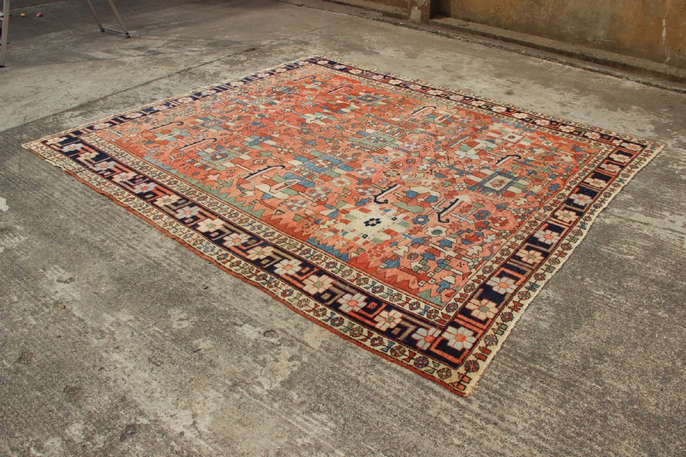 257 x 294cm Antique Heriz Carpet, Salmon Field View VI
