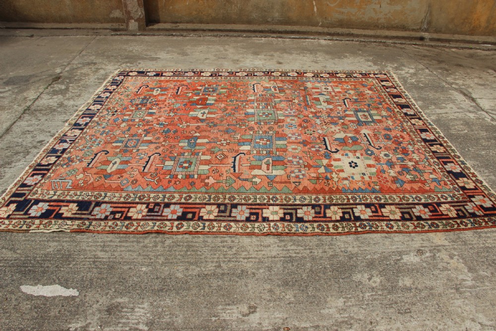 257 x 294cm Antique Heriz Carpet, Salmon Field View VII