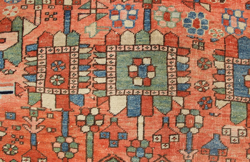 257 x 294cm Antique Heriz Carpet, Salmon Field View VIII