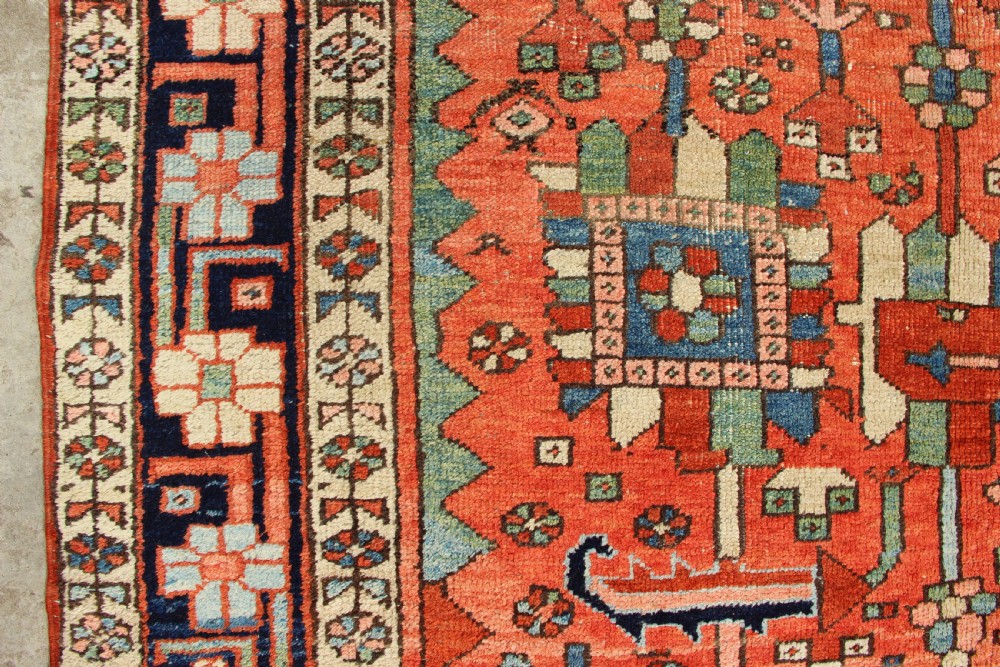 257 x 294cm Antique Heriz Carpet, Salmon Field View IX
