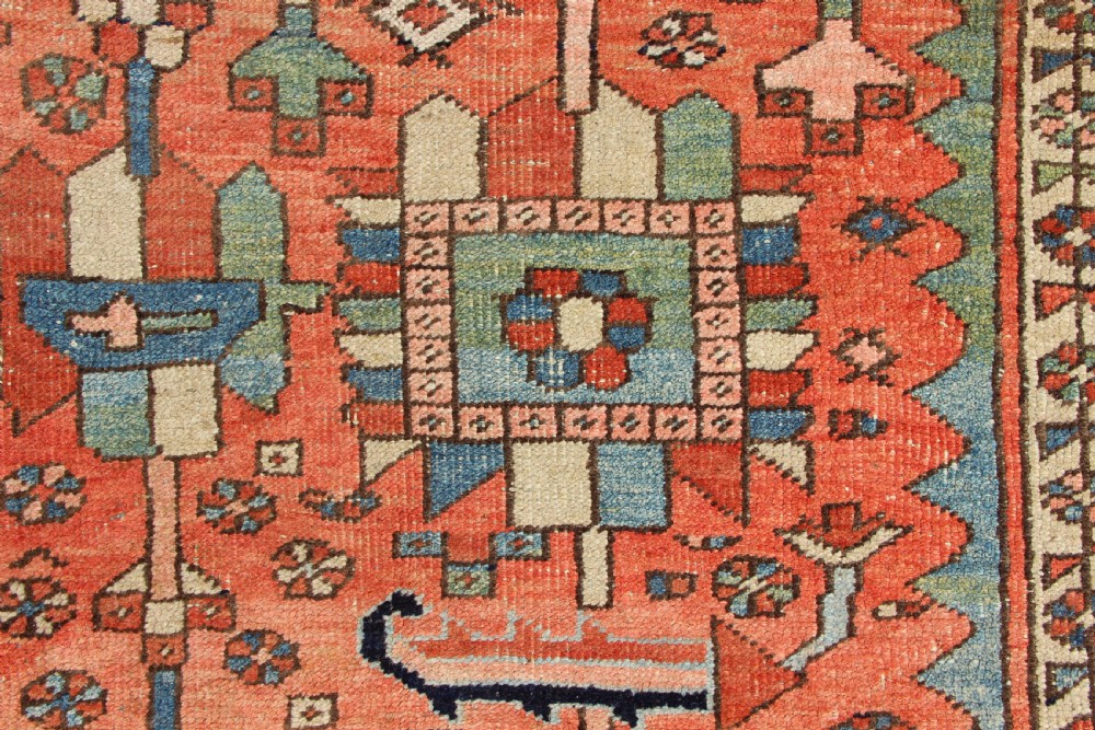 257 x 294cm Antique Heriz Carpet, Salmon Field View XII