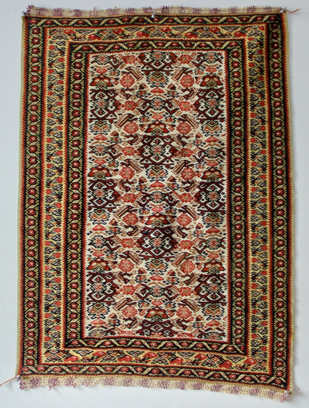 48 x 65cm Antique Silk Warps Senneh Kilim