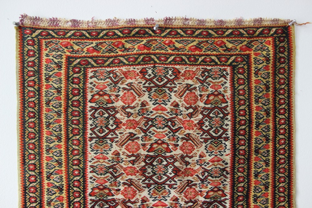 48 x 65cm Antique Silk Warps Senneh Kilim View II