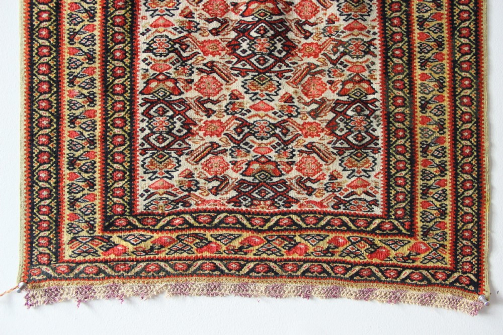 48 x 65cm Antique Silk Warps Senneh Kilim View III