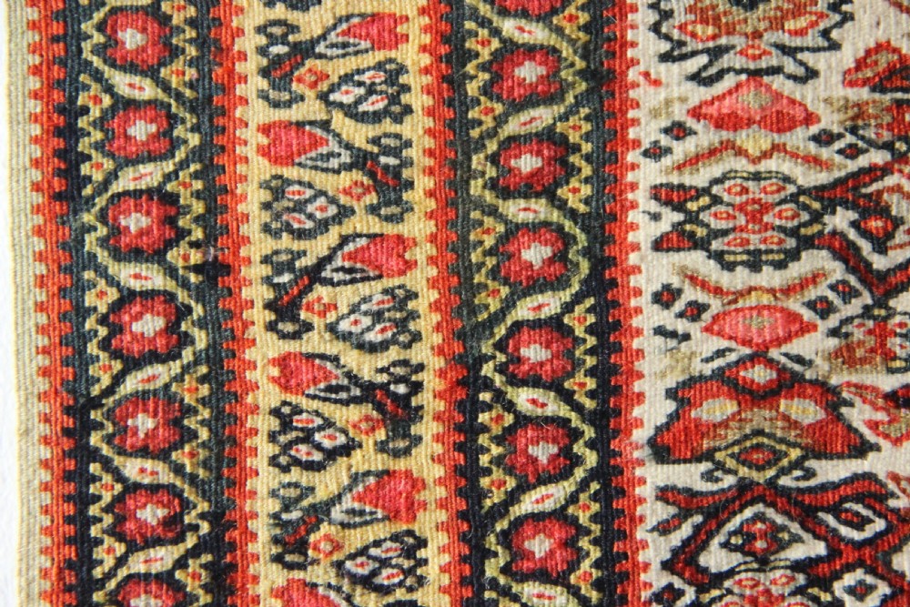 48 x 65cm Antique Silk Warps Senneh Kilim View VI