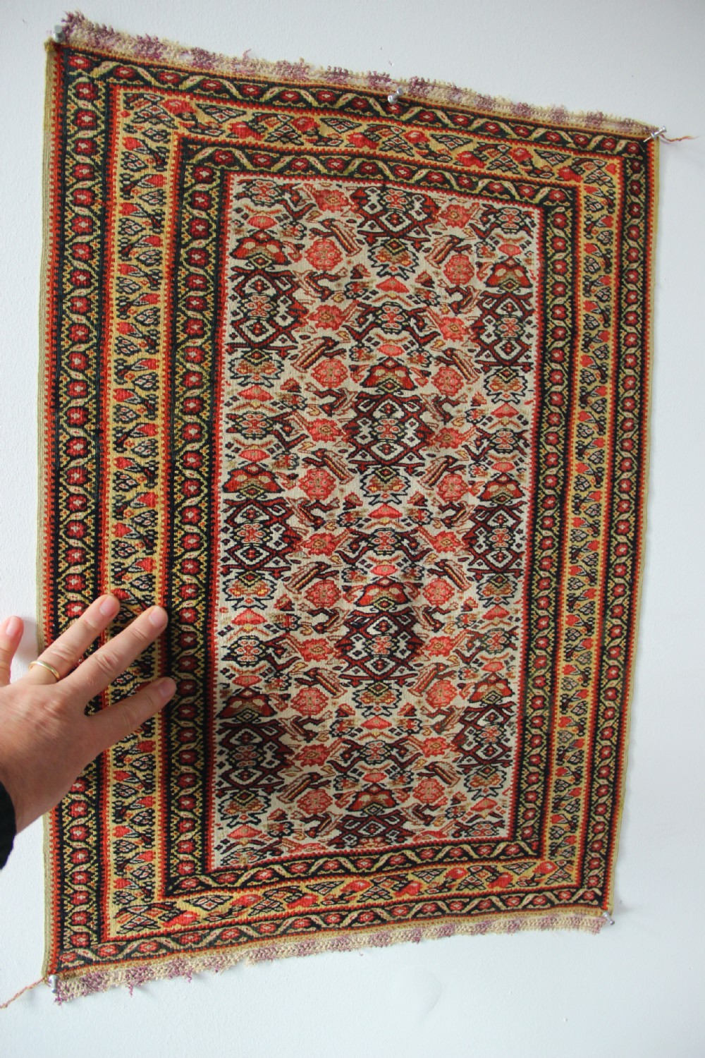 48 x 65cm Antique Silk Warps Senneh Kilim View VII