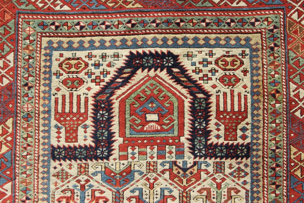 95 x 155cm Superb Early Antique Caucasian Prayer Rug Fragment View IV