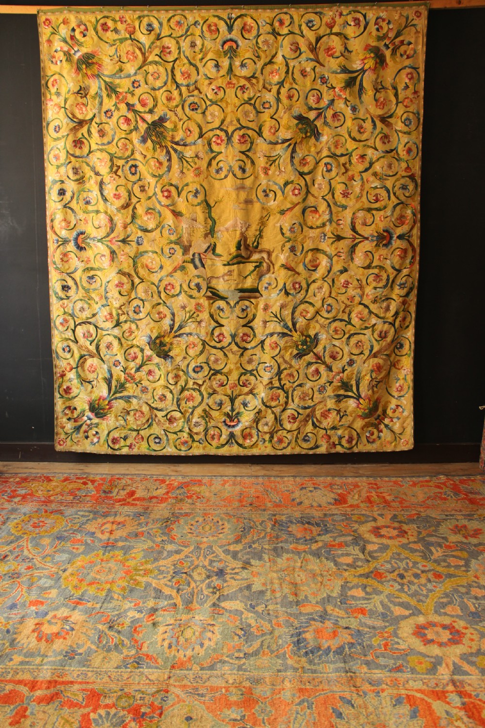 252 x 300cm Early 18th Century Italian Silk Embroidery