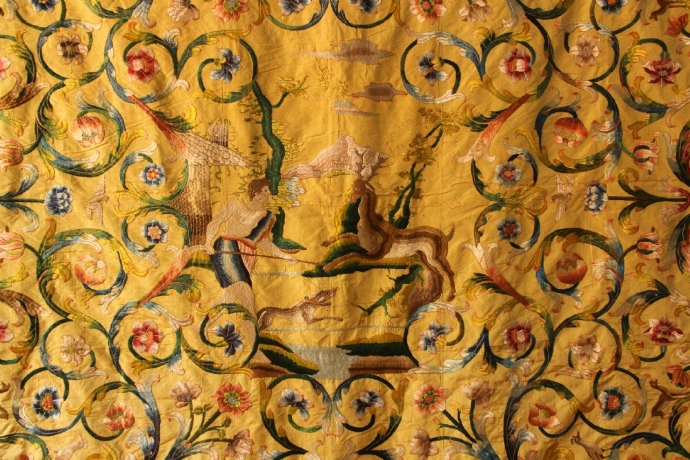 252 x 300cm Early 18th Century Italian Silk Embroidery View II