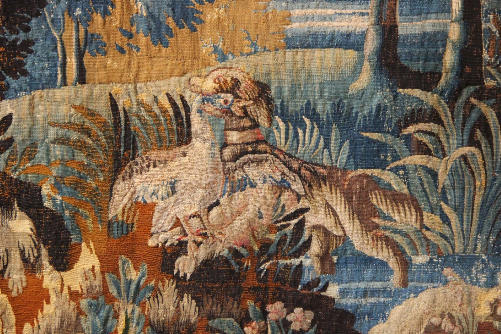297 x 272cm 'The Naughty Dog' Verdure Tapestry, 18th Century View III