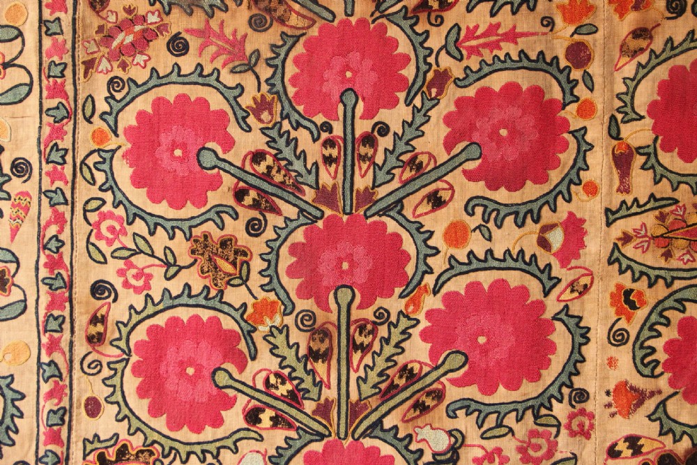 189 x 226cm Mid 19th Century Ura Tube Uzbek Suzani View VI