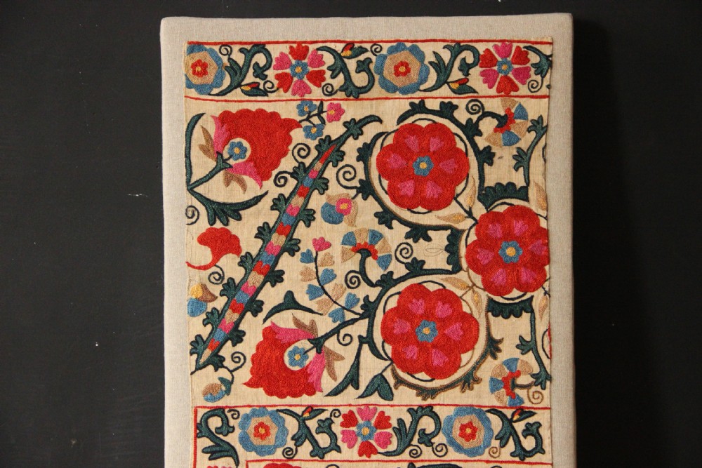 38 x 95cm Antique Uzbek Suzani, Mounted View II