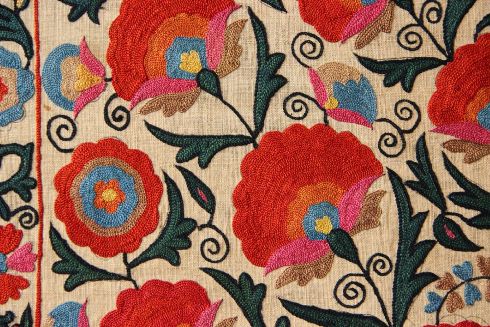 38 x 95cm Antique Uzbek Suzani, Mounted View III