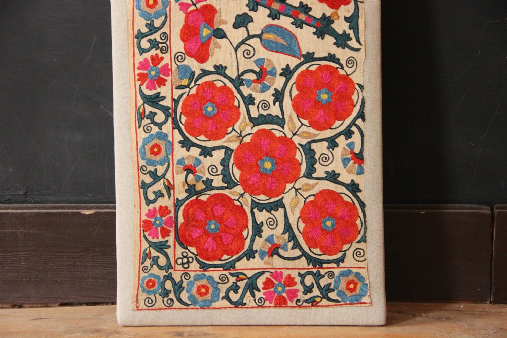 36 x 97cm Antique Uzbek Suzani, Mounted View II