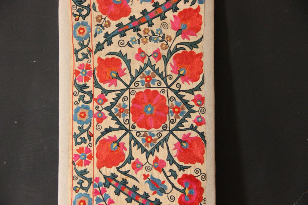 36 x 97cm Antique Uzbek Suzani, Mounted View III