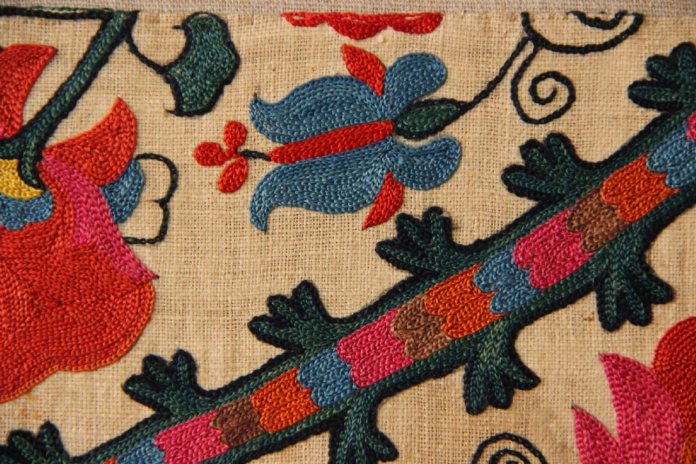 36 x 97cm Antique Uzbek Suzani, Mounted View VI