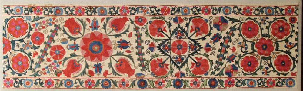 43 x 136cm Antique Uzbek Suzani, Mounted