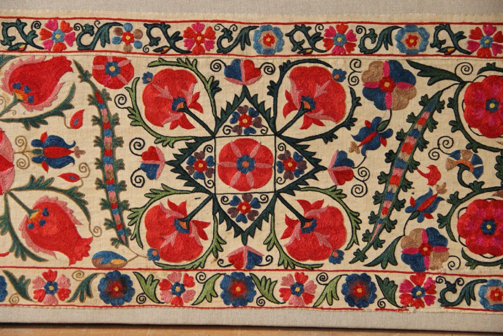 43 x 136cm Antique Uzbek Suzani, Mounted View III