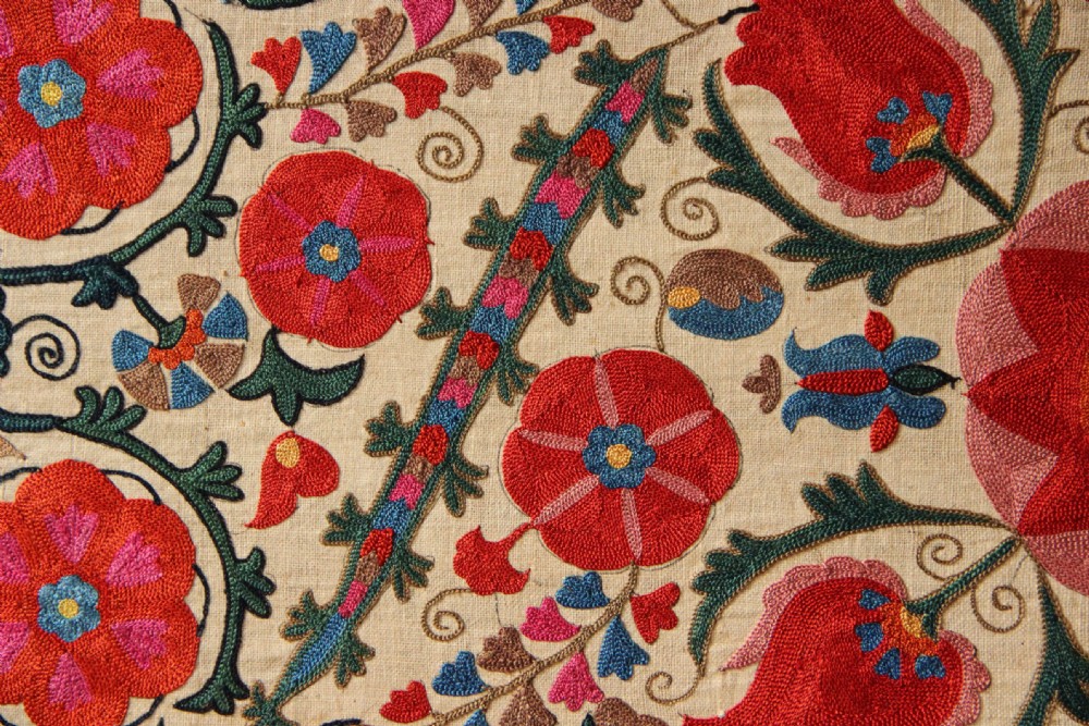 43 x 136cm Antique Uzbek Suzani, Mounted View IV