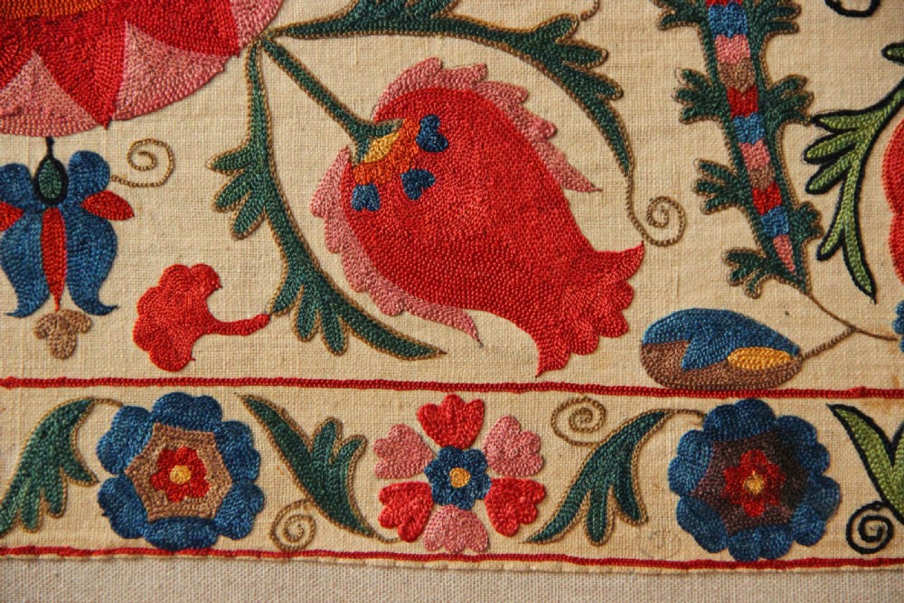 43 x 136cm Antique Uzbek Suzani, Mounted View VII