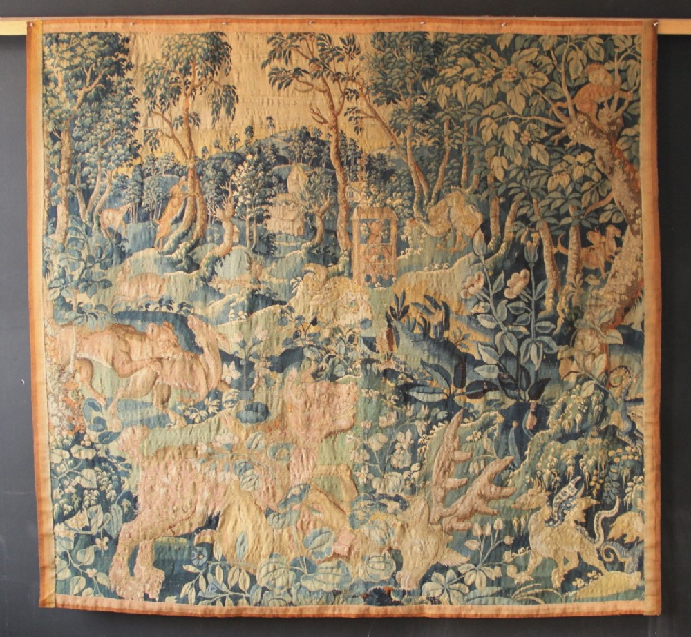 197 x 188cm 16th Century Tapestry With Wild Beasts, Northern France