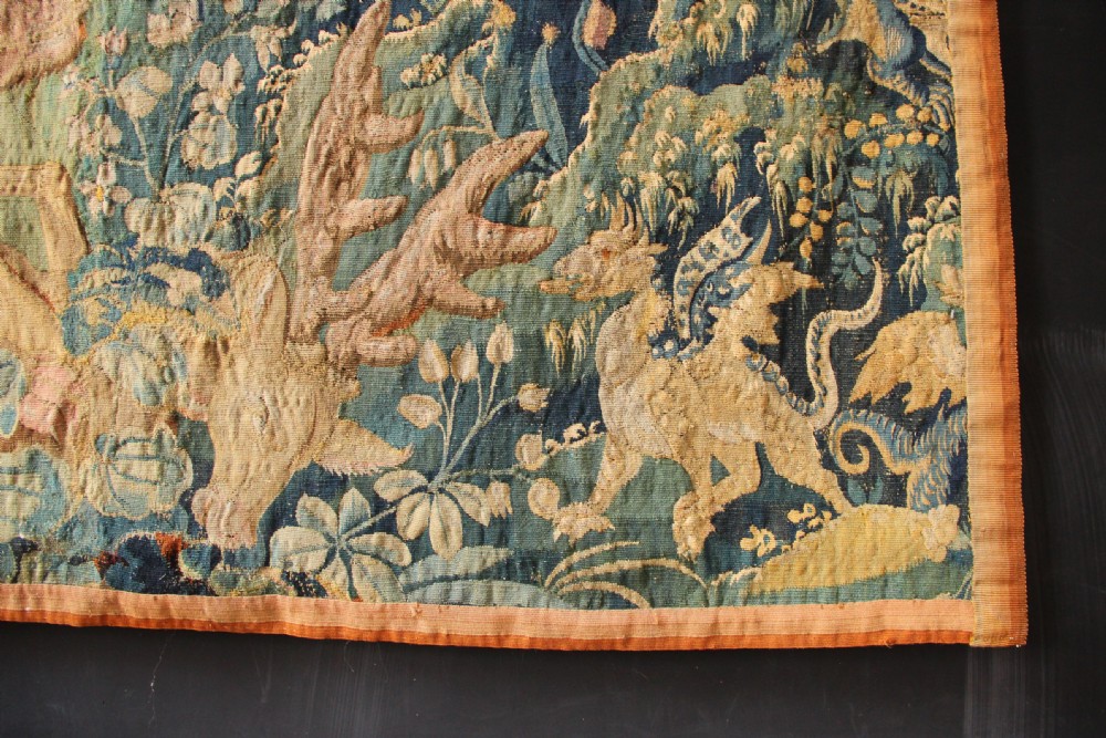 197 x 188cm 16th Century Tapestry With Wild Beasts, Northern France View III
