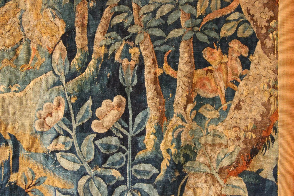 197 x 188cm 16th Century Tapestry With Wild Beasts, Northern France View V