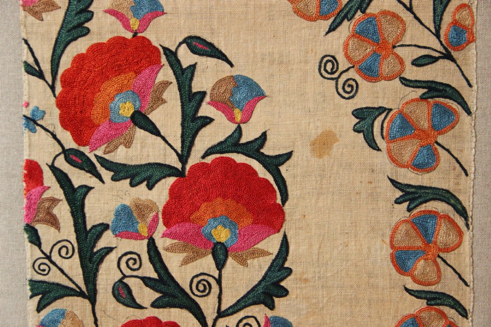 39 x 94cm Mounted Antique Nurata Suzani Embroidery View V