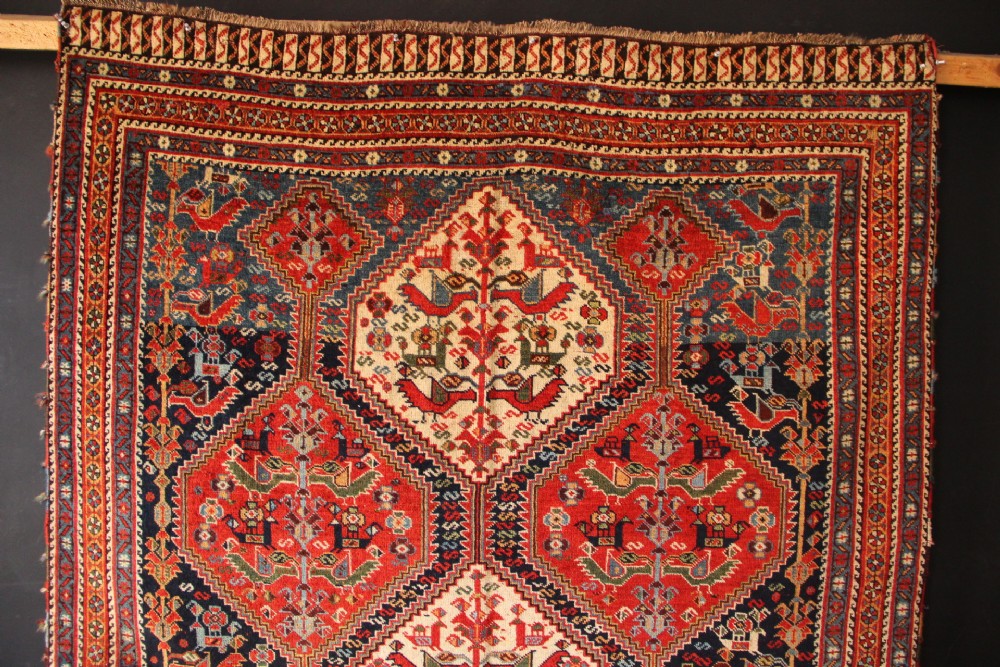 138 x 218cm Fine Antique Khamseh 'Bird Rug' View II