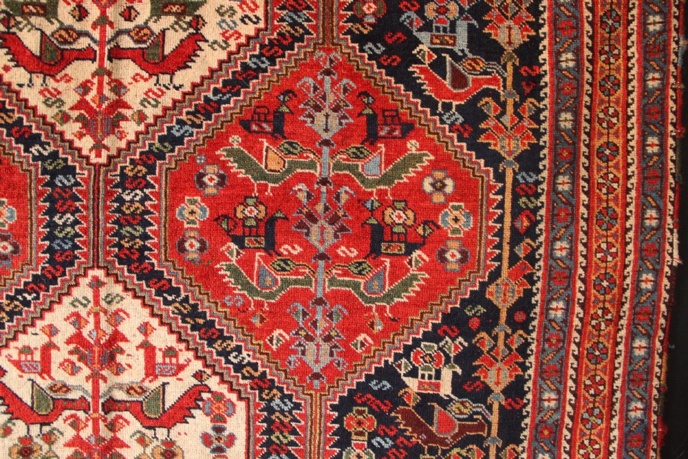 138 x 218cm Fine Antique Khamseh 'Bird Rug' View IV